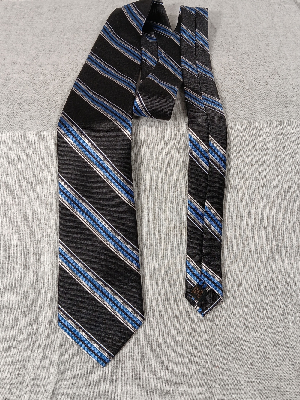 JoS. A. Bank Reserve Classic Black Blue Silver Stripes Repp Silk Long Tie